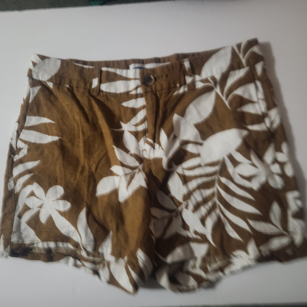 Tropical  print  linen blend women's shorts